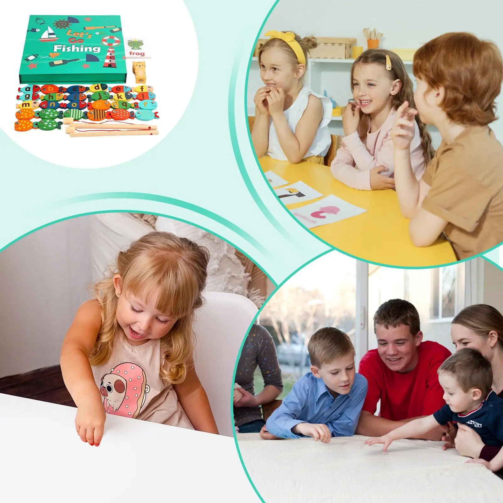 Fishing Game For Kids Wooden 26-Letter Educational Toys Alphabet Fish Catching Puzzle Games For Kids Boys Girls Classroom