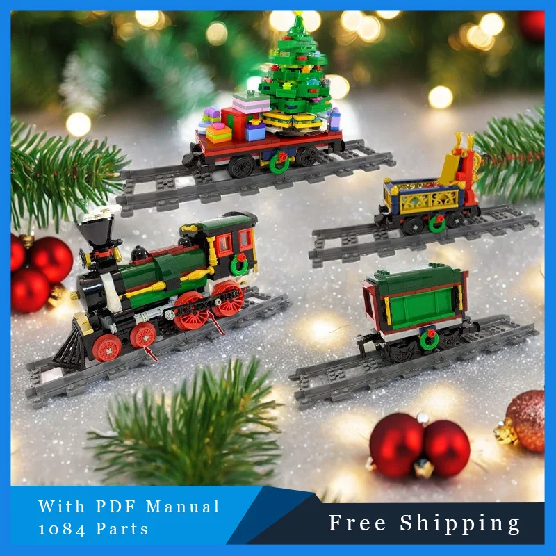 

1084 шт. MOC креативные строительные блоки, инженерная серия автомобилей, рождественский маленький поезд, модульный детский набор головоломок «сделай сам», игрушки, подарки