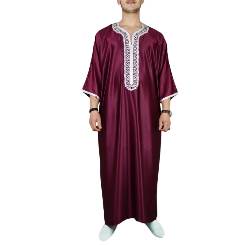 Oriente Médio Jubba Thobe para Homens Roupas Tradicionais Muçulmano Masculino Árabe Saudita Caftans Islâmico Kaftan Robe Árabe Vestuário 41QC