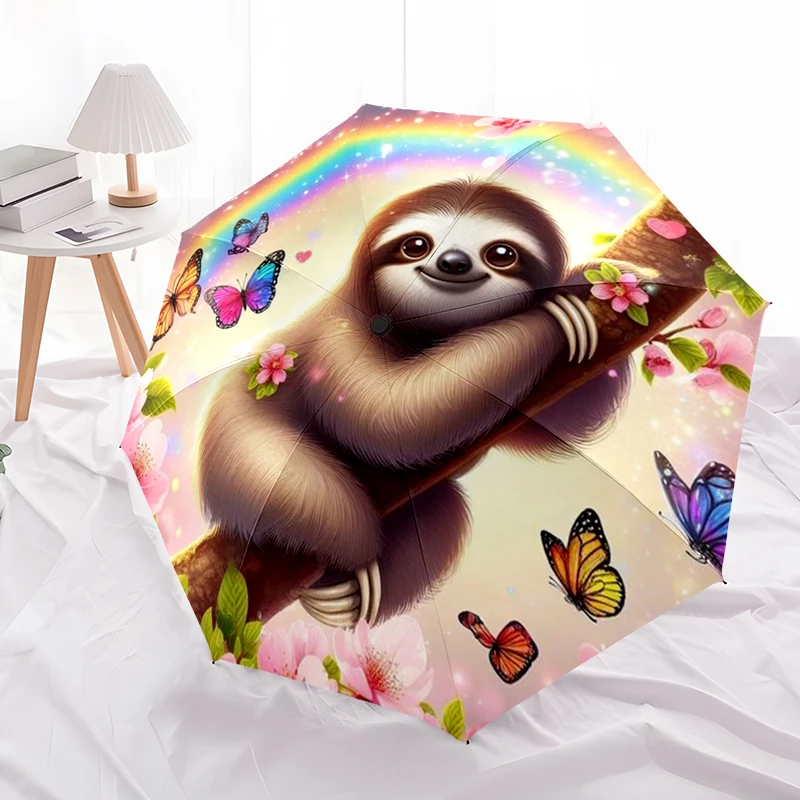 Cartoon Sloths Umbrella, Lightweight & Portable, 8-Rib Iron Frame, Perfect for Outdoor Travel, Home Accessory, Christmas Gifts