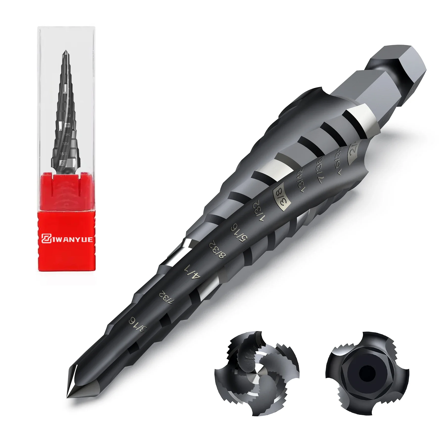 1 WAN YUE 4 Spiralne wiertło stopniowe M35 ze stali kobaltowej 1/8"-1/2" Wiertło stopniowe 1PC Odporne na zużycie narzędzie powlekane udarem
