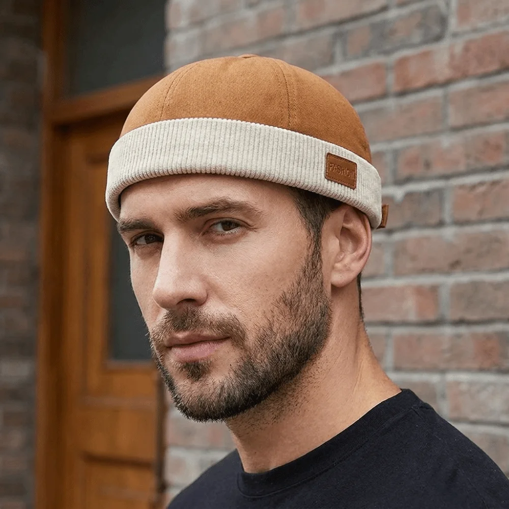 Simple Corduroy Splicing Dome Melon Cap Solid Color Adjustable Landlord Hat Brimless Hip Hop Bucket Cap Women