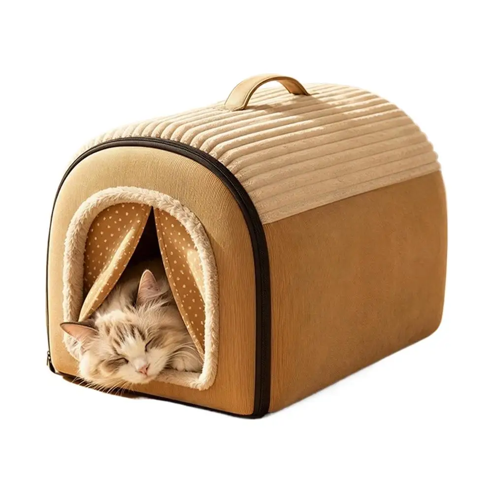 Winter Warm Enclosed Cat Bed Cave House with Curtain Portable Pet Tent Nest for Small Dogs Kittens Pet Hut with Handle