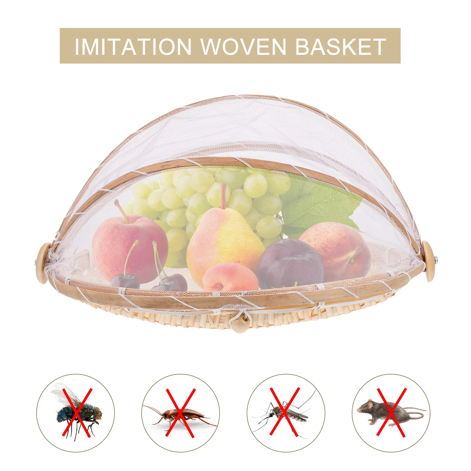 

2pcs Bamboo Woven Multi Purpose Storage Fruit Vegetable Household Food Rustic Decoration Home Furnishing Mesh Covered
