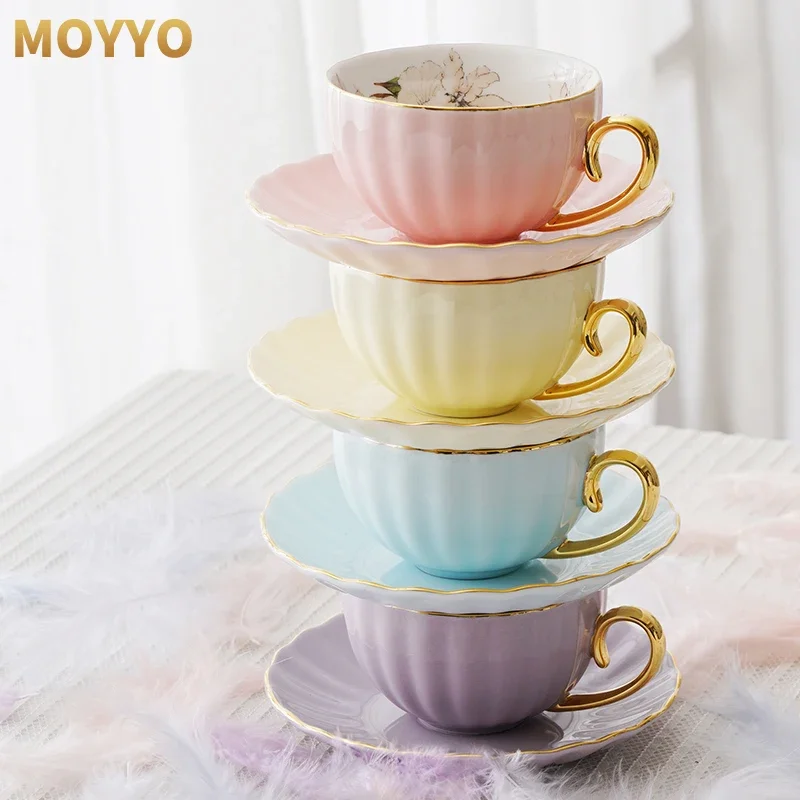 Cute Coffee Cup Saucer Espresso Porcelain Cappuccino Reusable Flower Nordic Afternoon Tea Cup Mug Aesthetic Caneca Home Dining