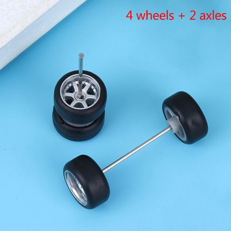 4pcs عجلات طراز التحكم عن بُعد متينة لـ 1/64 شاحنات Diecast مع محاور قضيب مستديرة