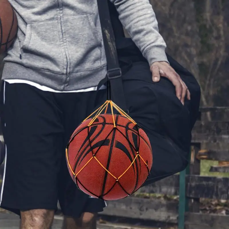 Bolsa de red de transporte portátil, pelotas, voleibol, exterior, duradera, hilo de nailon estándar, fútbol, aro de baloncesto, negro y amarillo