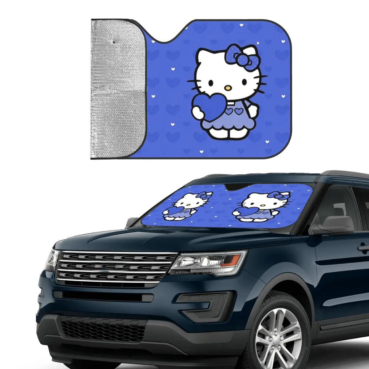 Blue Hello Kitty Universal Windshield Sunshade 70x130cm Aluminium Foil Car Sunshade Sunscreen Curtain