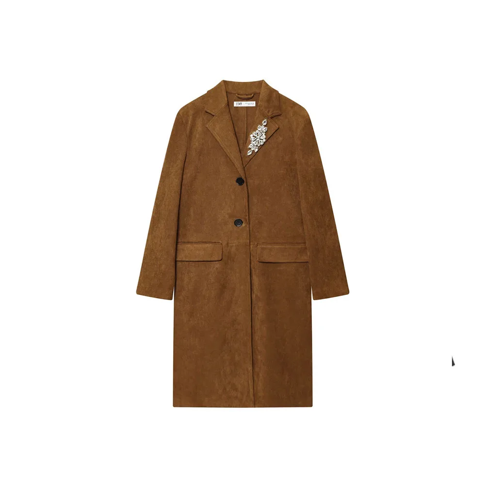 

Осеннее новое женское повседневное однобортное пальто с лацканами и длинными рукавами из замши