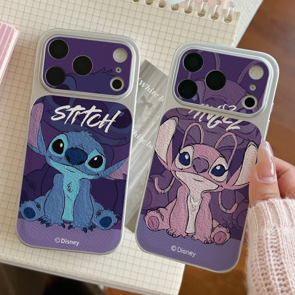 

Disney Lilo Stitch Couples Phone Case For IPhone 17 16 15 14 Electroplated Leather Shockproof Phone Accessories 13 12 11 Casing