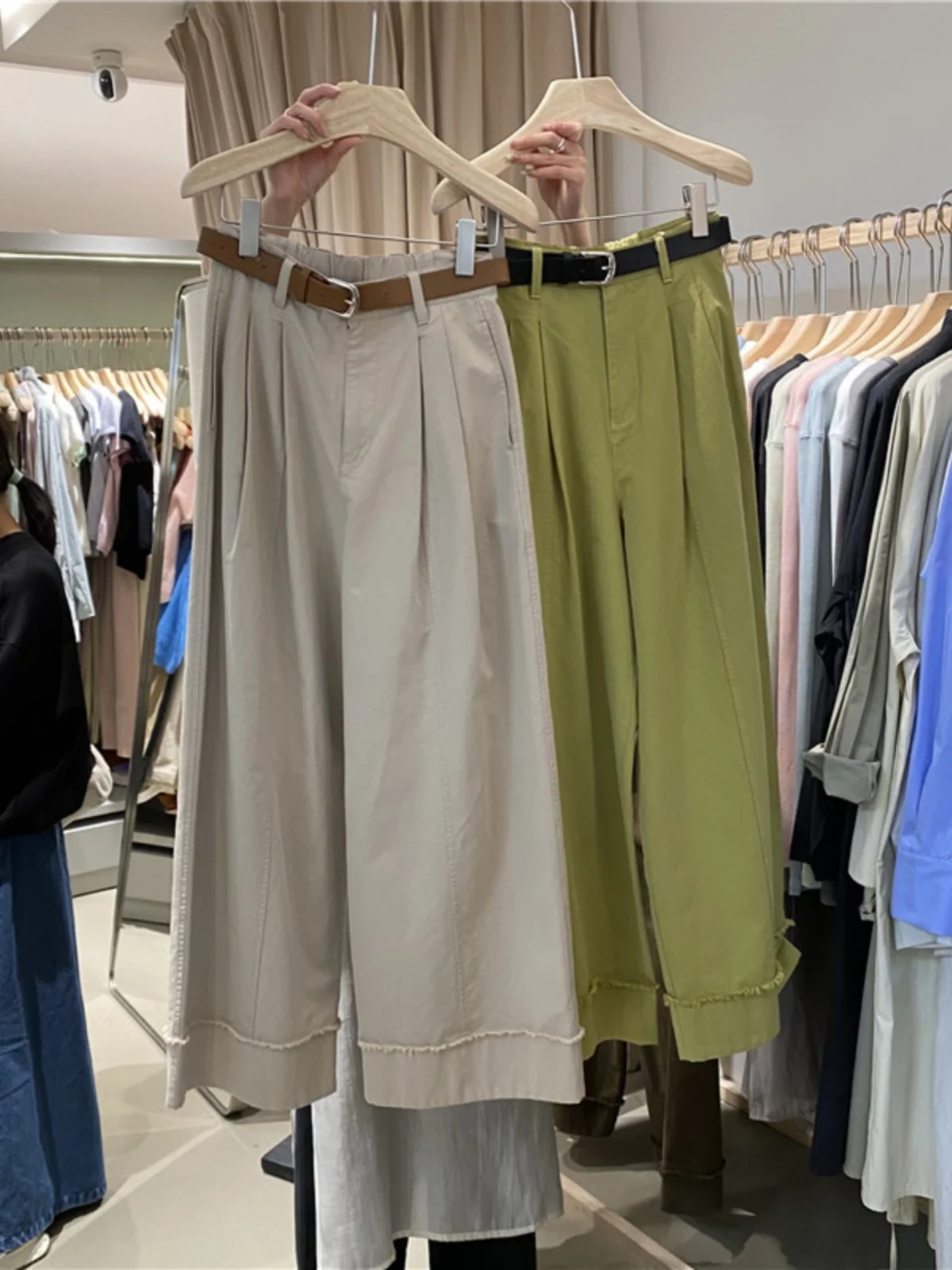 High Waist Wide Leg Pants Women's Spring 2025 Casual Loose Fit Trousers with Frayed Hemline Slimming Straight Floor-Length