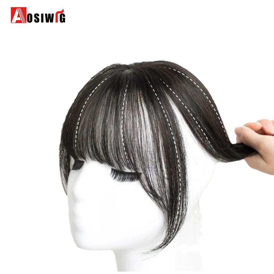 AOSI Synthetic 3D French Bangs Wig Female Natural Seamless High Temperature Hairpiece Head Top Replacement Cover White Hair Fake