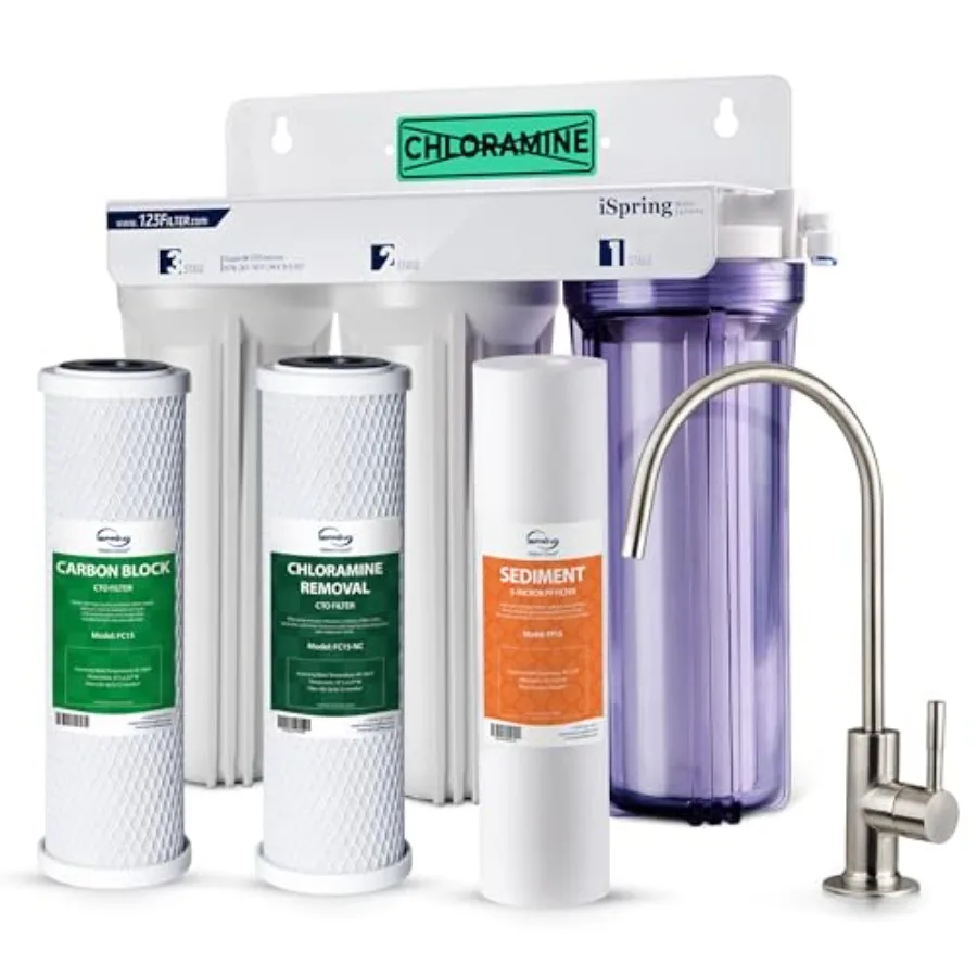 

US31-NC Classic 3-Stage Under Sink Water Filtration System for Drinking Reduces Chloramine PFAS Tankless Under Sink Water Filte