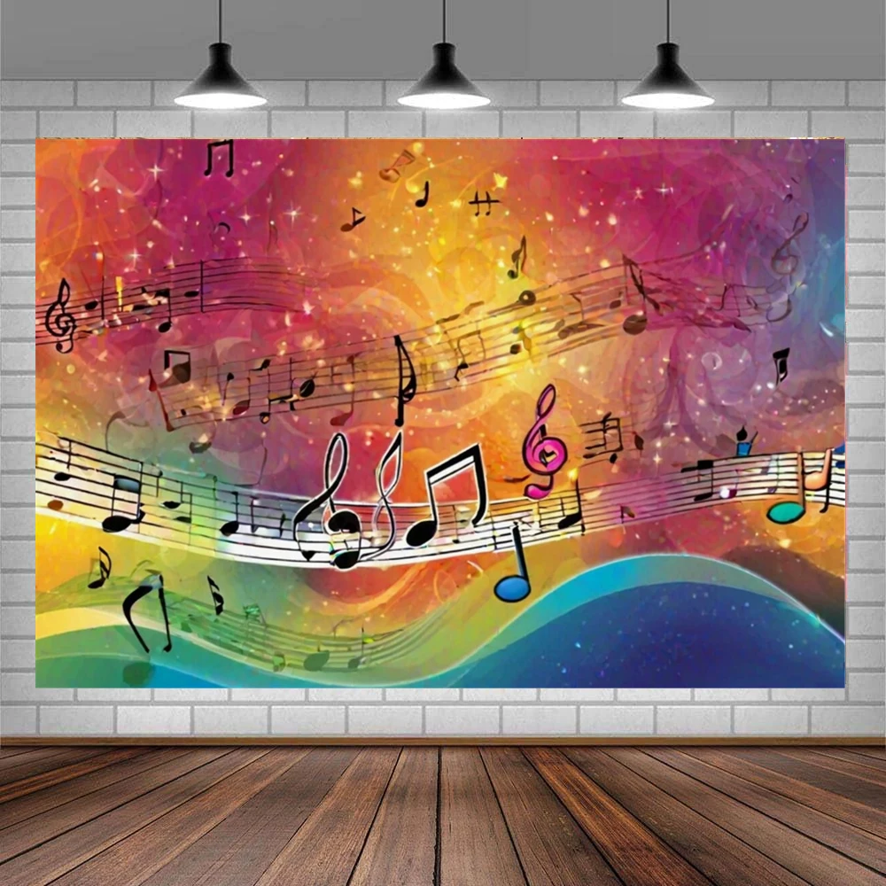 Music Notation Photography Backdrop for Musical Notes Colorful Art Paint Background Music Theme Party Birthday Decoration