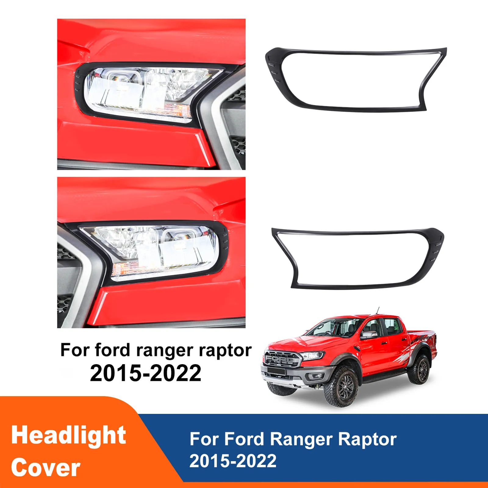 

Matte Black 2PCS/SET Head Lights Cover Headlight Protector For Ford Ranger Raptor 2015-2022 4X4 Car Accessories