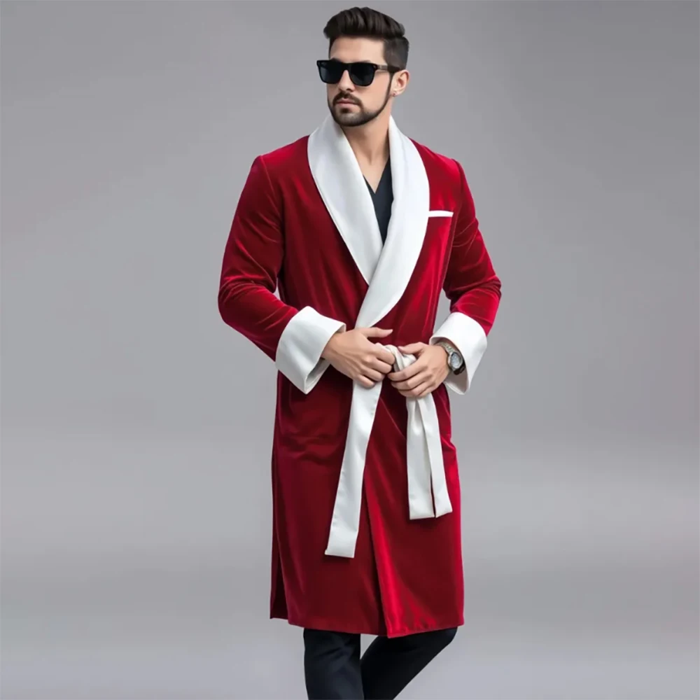 

Smoking Men's Blazer Suits Fashion Belt White Shawl Lapel Coat Casual Long Jacket 1 Piece Male Clothing Outfits 2026