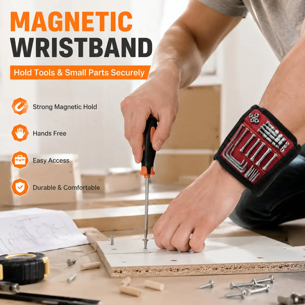 Yitong Magnetic Tool Wristband Adjustable Hands Free Screw Holder for Home Furniture Woodworking Electrical Repair Projects
