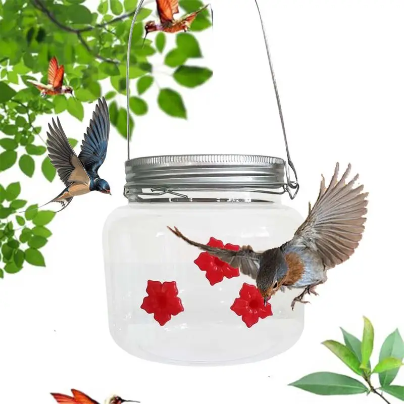 Hummingbird Feeder Jar Leak-Proof Bird Feeding Station Outdoors Hummingbird Feeders With 3 Feeding Ports For Robins Sparrows And