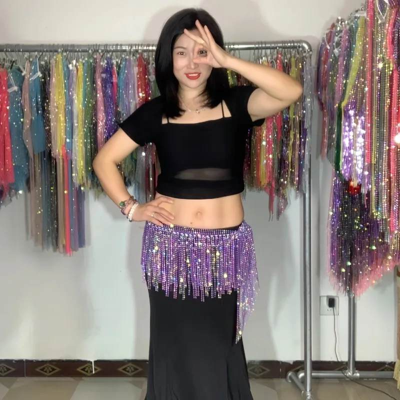 Customized Belly Dance Belt Hip Scarf Multi Layer Tassel Hot Diamond Waist Chain Dance Group Versatile Performance Accessories