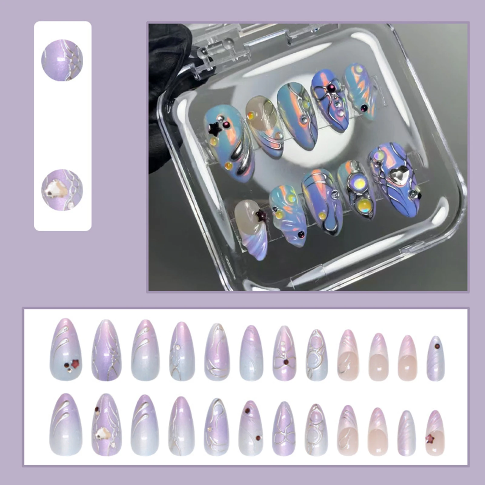 24 Stück schillernde künstliche Nägel, künstliche Nägel aus Acryl, zum Aufdrücken künstlicher Nägel, tragbare Spitzen, künstliche Nagelkunst, Maniküre-Nagelspitzen