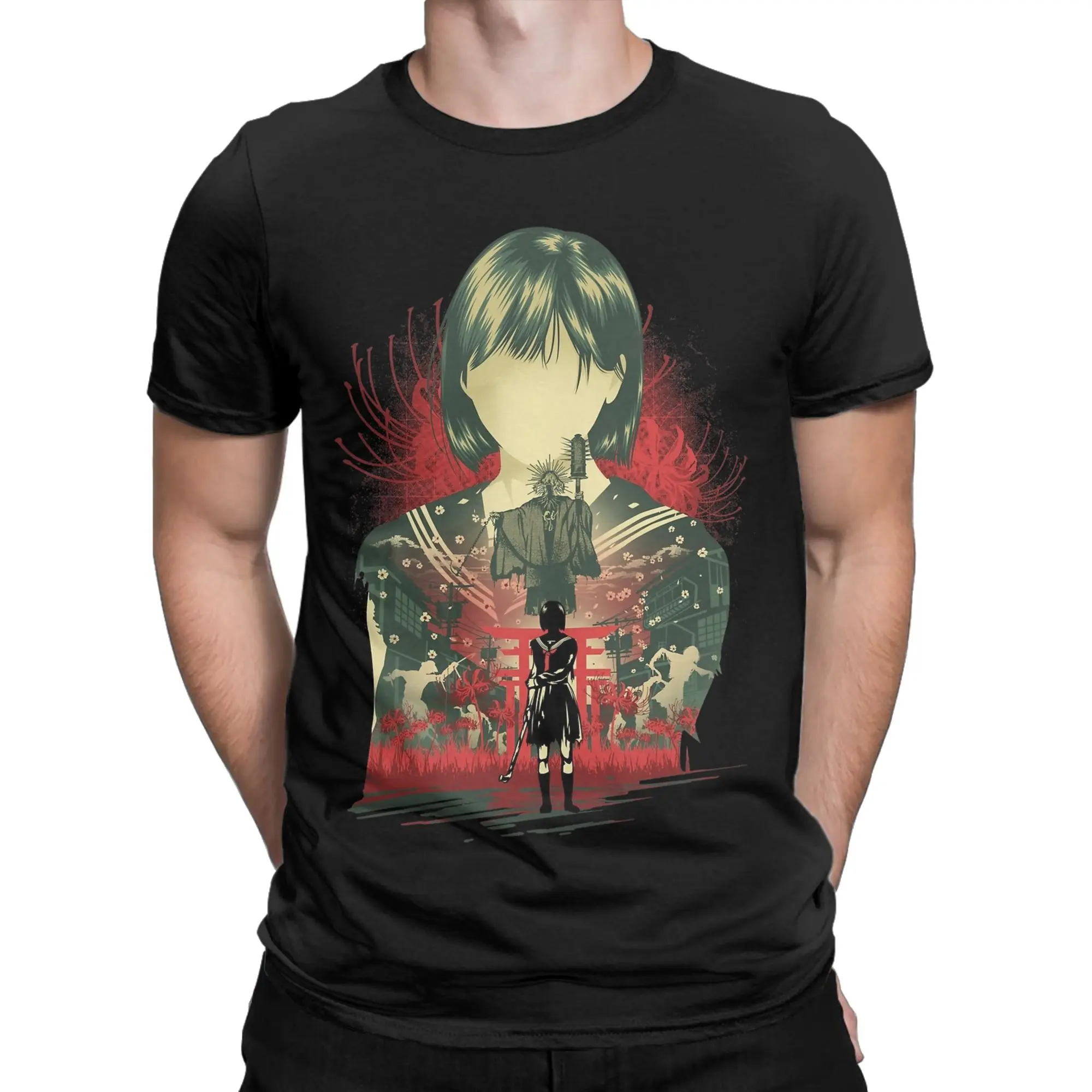 Camisetas de juego de terror Silent Hill F para hombre, camisetas novedosas Hinako Shimizu, camisetas de manga corta con cuello redondo, camisetas 100% de algodón de talla grande