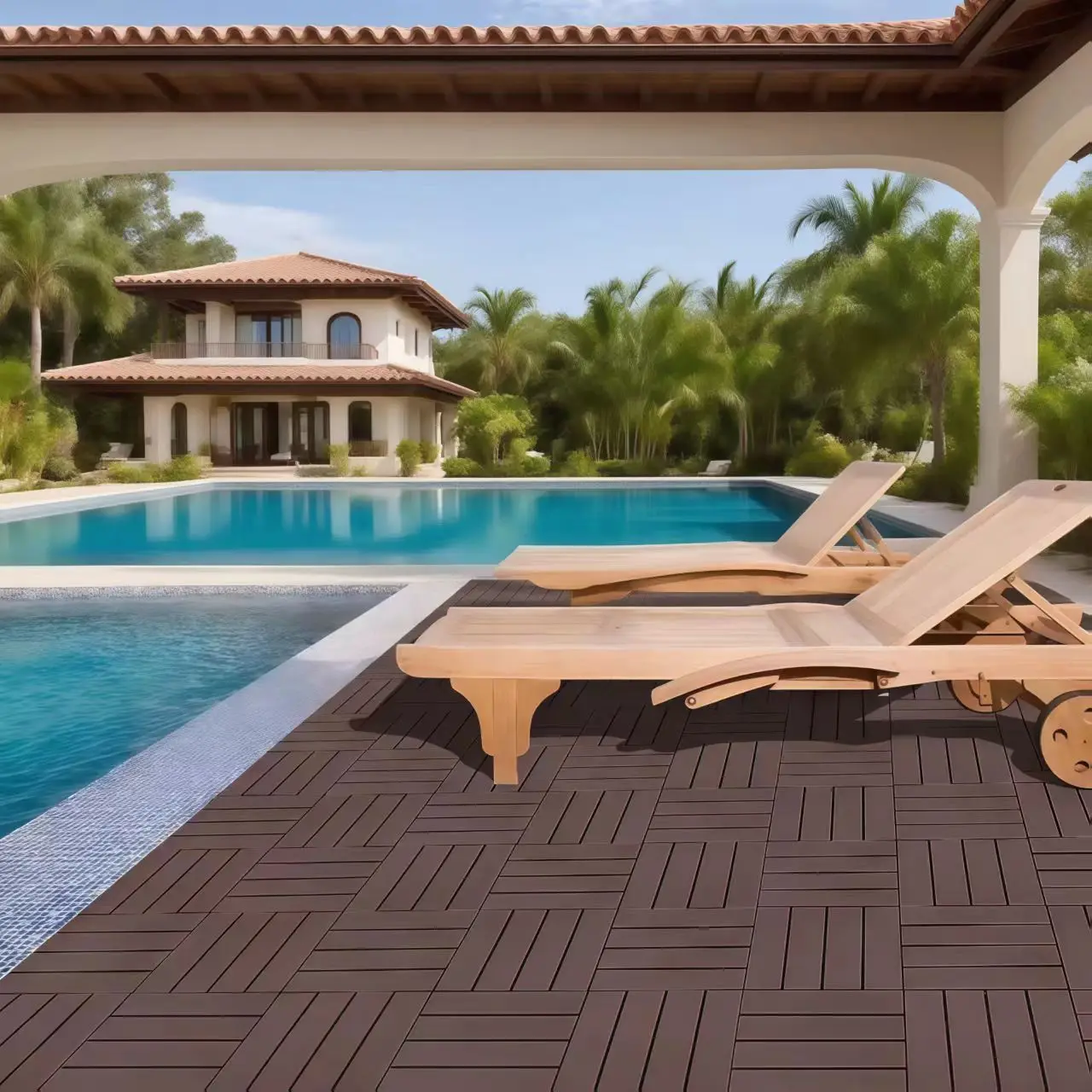 Azulejos de cubierta entrelazados de plástico, 12,00 "x 12,00", suelo de patio, uso exterior impermeable para todo tipo de clima para jardín, parte delantera de piscina