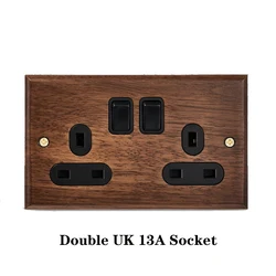 86 Type Black Walnut Wall Light Switch Retro Brass Toggle Switch 13A British Wall Socket Panel Power Outlet