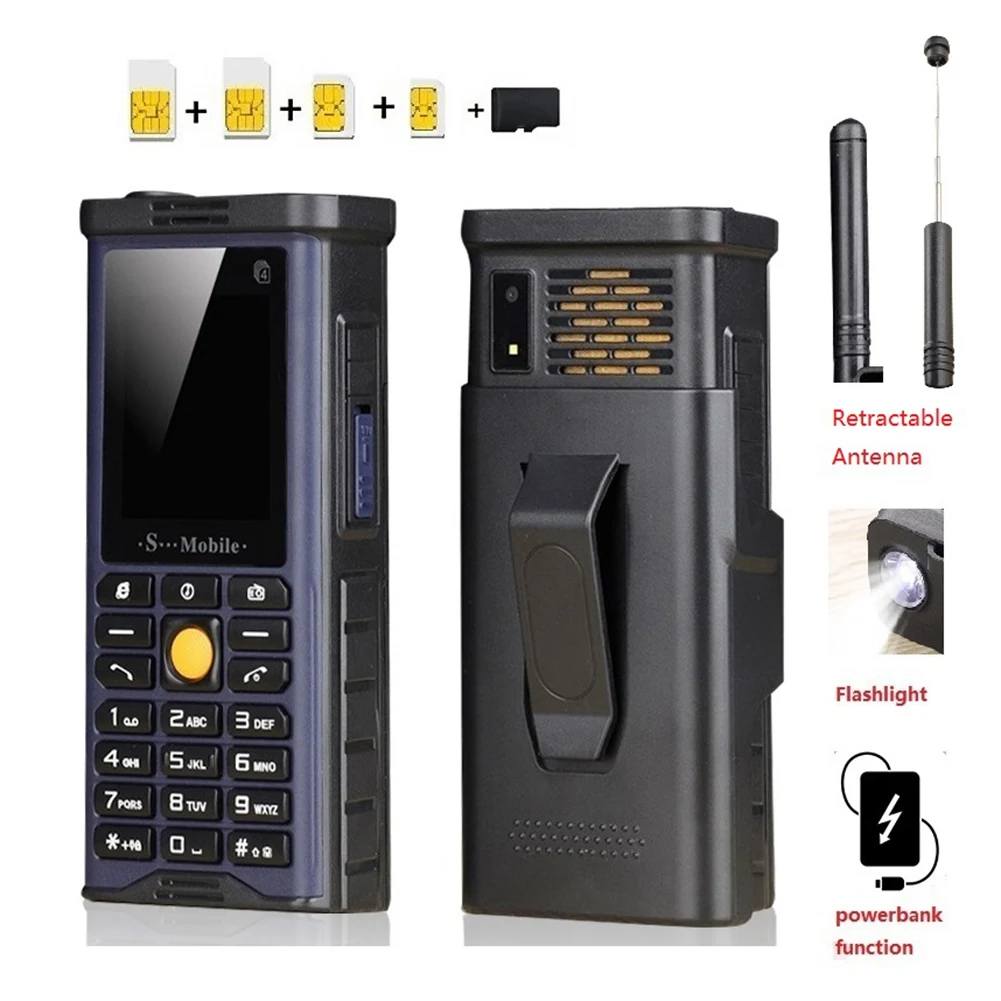 Rugged Outdoor Mobile Phone Big Power Long Standby Antenna Good Signal Four Sim Cards 3D Box Speaker Ebook -Dark Blue