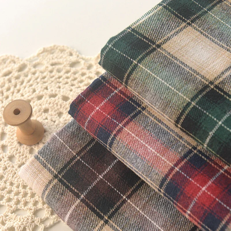 Yarn-dyed Brushed Plaid Pure Cotton Fabric Flannel Autumn and Winter Shirts Skirts Bedding Handmade DIY Apparel Sewing Fabric