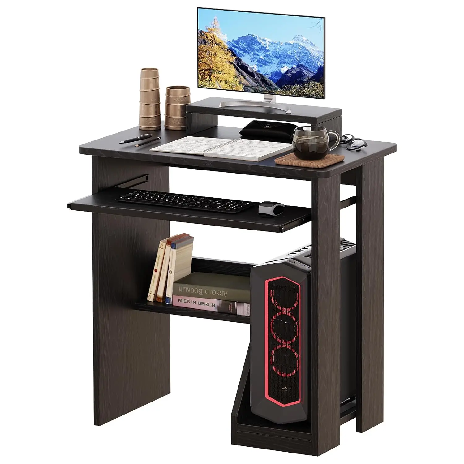 

30in Gaming Computer Desk with Keyboard Tray Monitor Stand Shelves CPU Holder Industrial Home Office Small Space, Customized