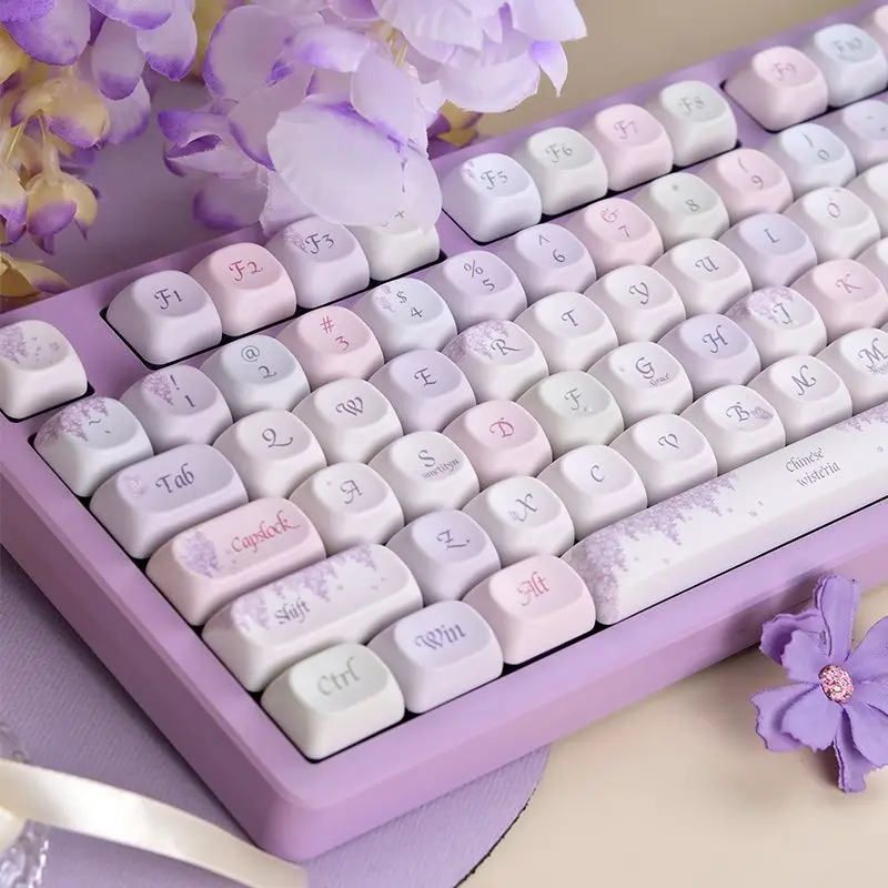 131 Keys Wisteria Flowers Cute Set Keycaps Keyboard Key Cute PBT Moa Profile Gaming Key Caps for Mechanical Keyboard Accessories