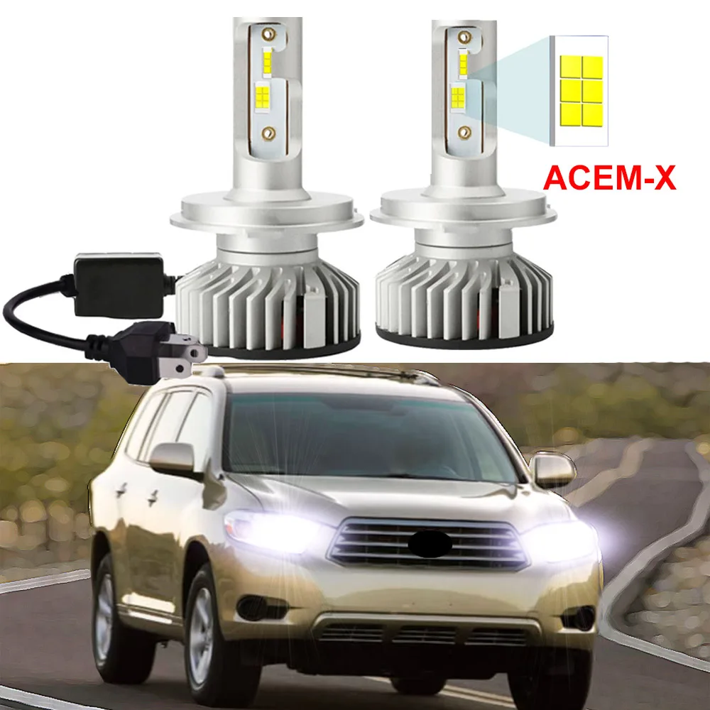 2Pcs Car LED Headlight Bulbs For Toyota Highlander 2008 2009 2010 High Low Beam Canbus 6500K