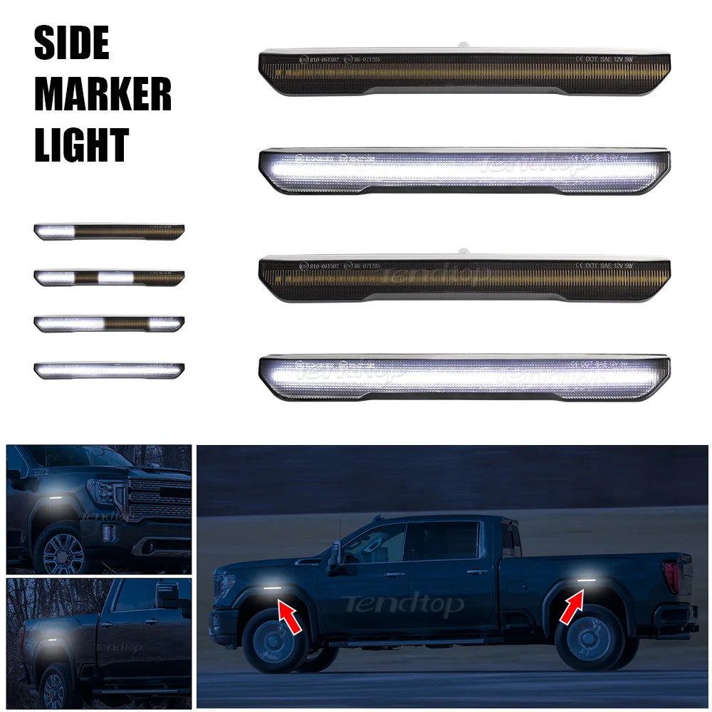 

4pcs Dynamic Scan White Full LED Car Front Side Marker Turn Signal Lights/ Parking Lights For GMC Sierra 2500HD 3500HD 2020-2024