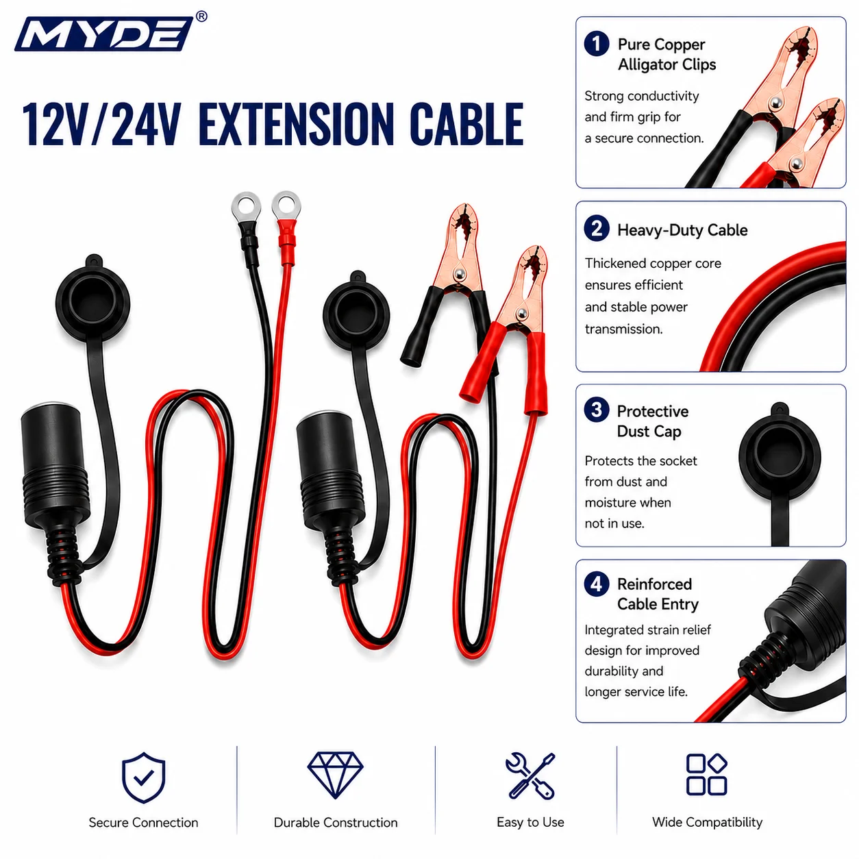 12V-26V Car Cigarette Lighter  - đánh giá và giá Cable Staple Clip