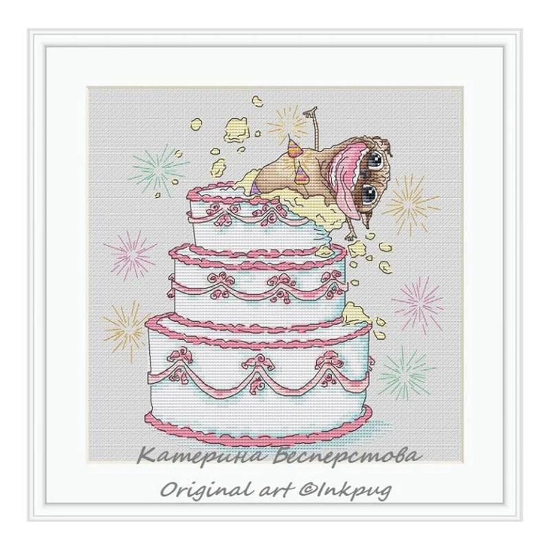 

Cross-stitch set birthday cake: 28ct, 18ct, 14ct, 11ct. You can choose the printed fabric hand-embroidery material package