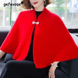 Women's Clothing Chinese Style Elegant Chic Cheongsam Shawl Jacket Autumn Winter Female Solid Sleeveless Loose Woolen Short Coat