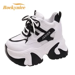 Women Leather Chunky Sneakers New Autumn Hidden Heels Casual Sport Dad Shoes 10.5CM Thick Sole Platform Breathable Sneaker Woman