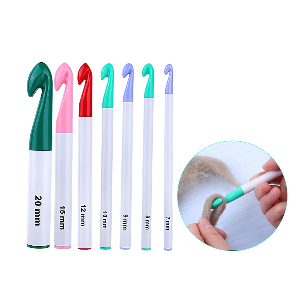 7pcs/1kit Large Plastic Crochet Hooks Plastic Handle 7mm/8mm/9mm/10mm/12mm/15mm/20mm Knit Needle Yarn Craft DIY Sewing Supply