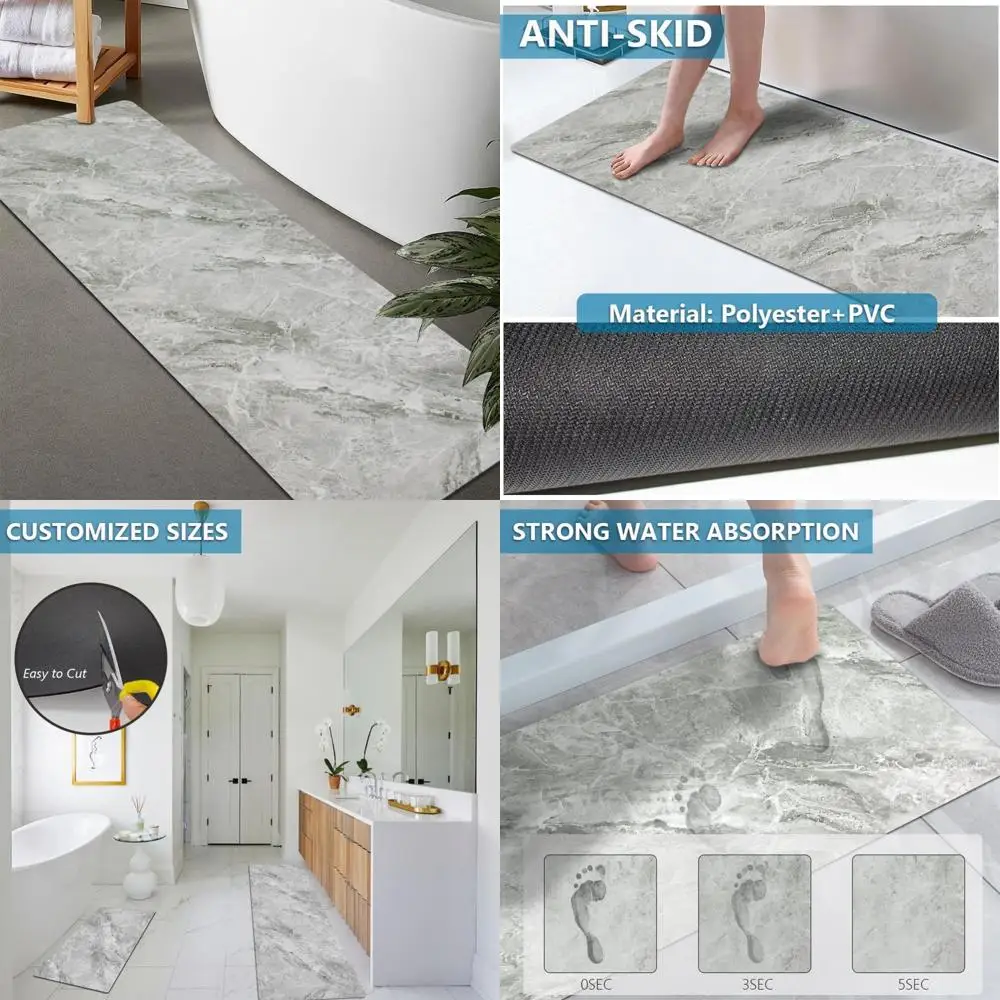 

custom-sized rubber anti-slip bath mat - thin, quick-drying, absorbent, door-friendly, washable bathroom floor cover