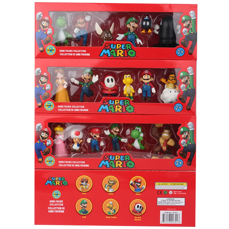 6Pcs/Set 4-7cm Super Mario Bros PVC Action Figure Toys Dolls Model Set Luigi Yoshi Donkey Kong Mushroom for kids birthday gifts