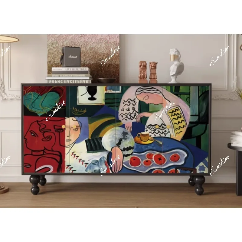 French art dining side cabinet retro light luxury homestay solid wood locker  FT