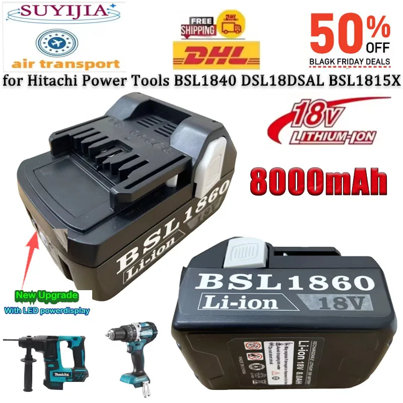 

Battery 18V 8.0Ah Rechargeable for Hitachi 18V Battery Replacement Batteries for Hitachi Power Tools BSL1840 DSL18DSAL BSL1815X