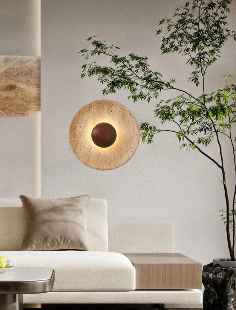 Mdoern Natural Stone Wall Light Sconce Dark Wood 25CM