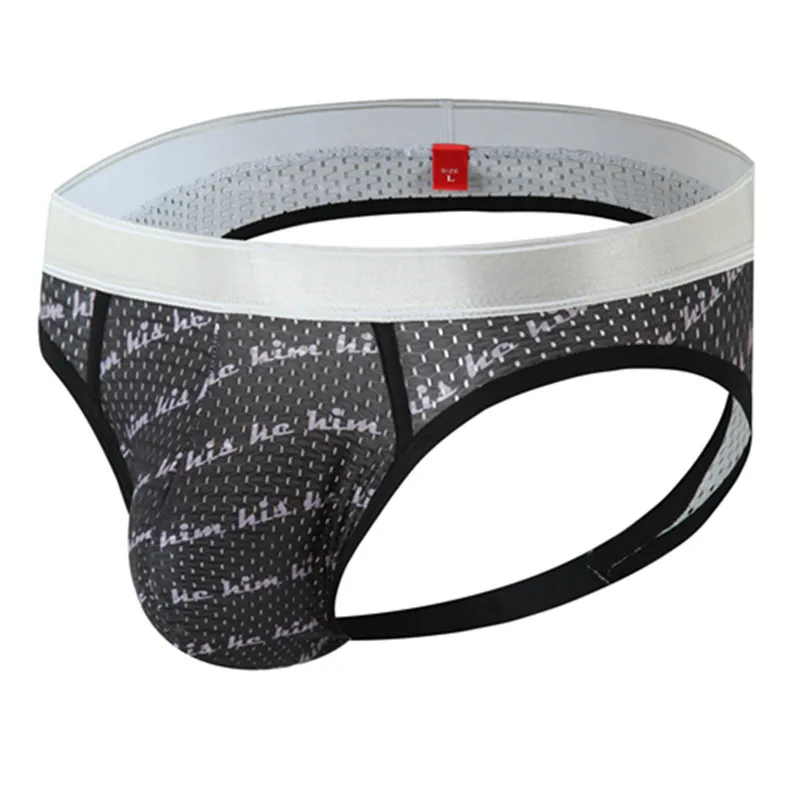 New Mens Underwear Fashion Print Ice Silk Breathable Mesh Backless Thong