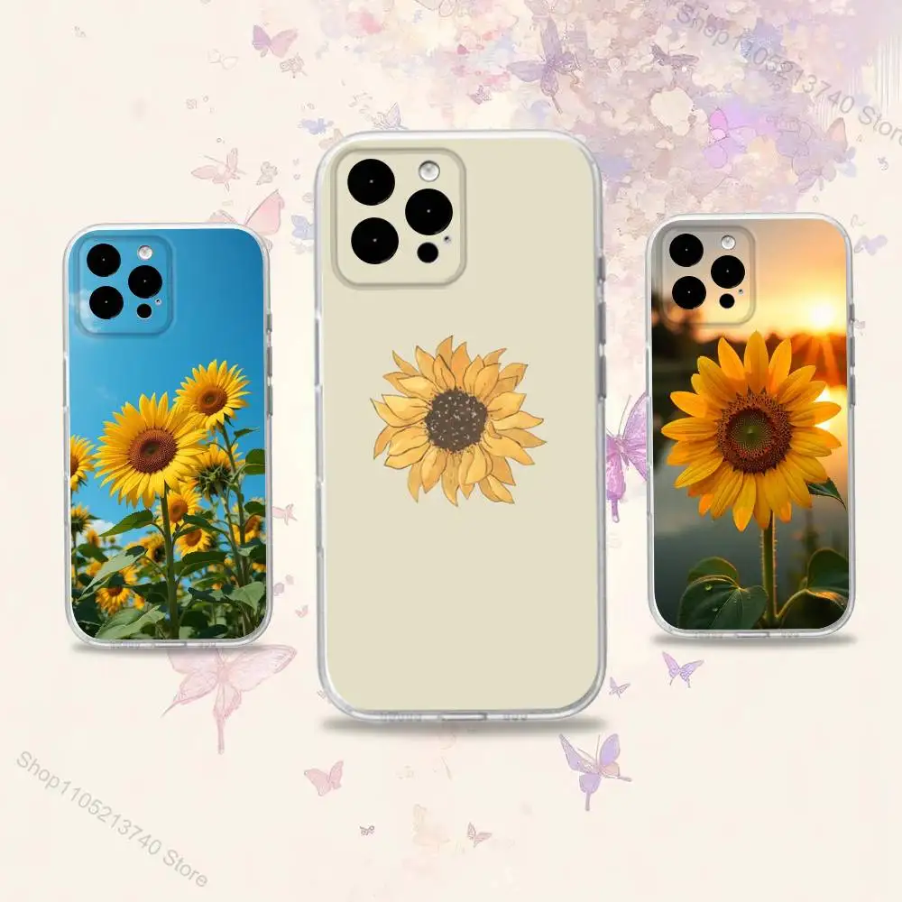 Hermosa funda de teléfono transparente S-Sunflower-es para iPhone 11,15,16,14,13,17,12,Pro,SE4,Plus,E,Max,Air,Mini funda trasera suave