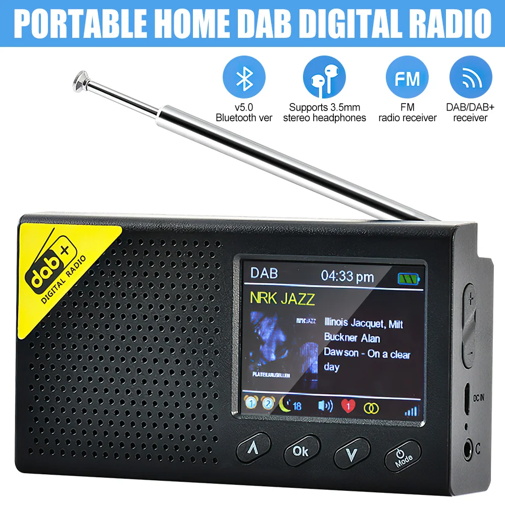 Radio digitale portatile DAB DAB+ Radio FM tascabile ricaricabile Lettore musicale Bluetooth con sveglia con schermo LCD da 2,4 pollici