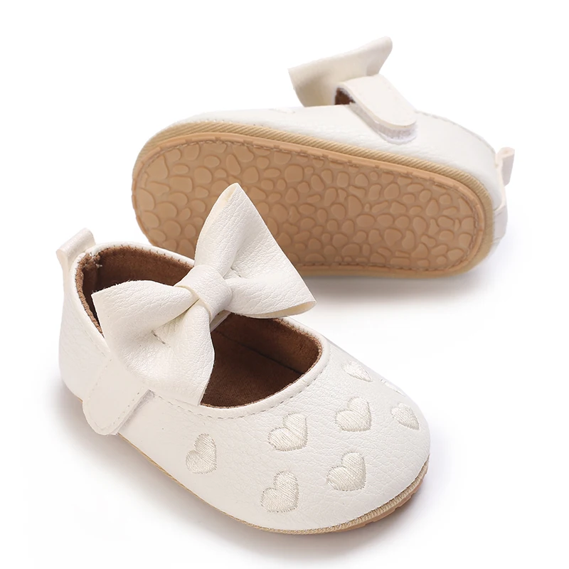 Trendy Elegante Strik Hart Mary Jane Schoenen Voor Baby Meisjes, Lichtgewicht Zachte Zool Wandelschoenen Voor De Lente En De Herfst