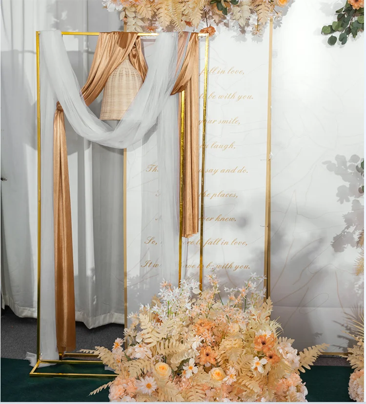 Wedding Arch Square Backdrop balloon Stand Background Shiny Metal Gold Plating Outdoor Artificial Flower Door Shelf Frame