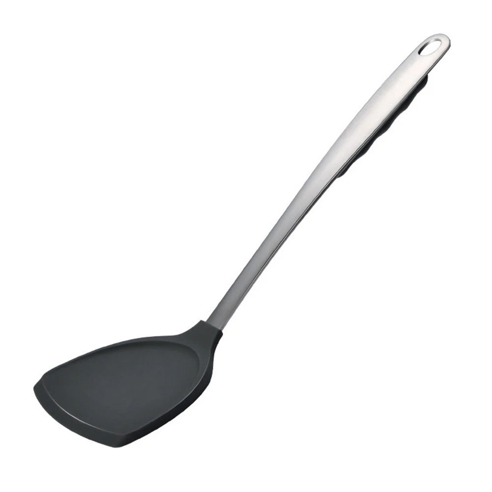 Non-Damaging Silicone Spatula with Firm Stainless Steel Structure for Flipping Fry and Serving Without Scratching