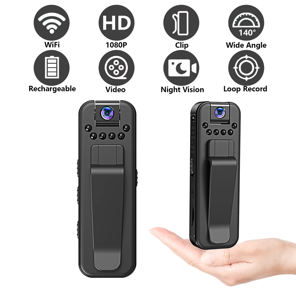 HD 1080P Body Cam WiFi Infrared Night Vision Miniature Camcorder Motion Detection Small Body Camera Outdoor Sports DV DVR